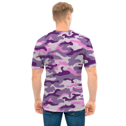 Pink Purple And Grey Camouflage Print Men's T-Shirt