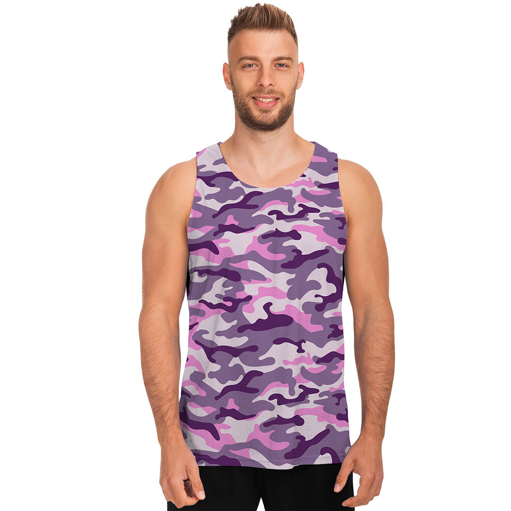 Pink Purple And Grey Camouflage Print Men's Tank Top