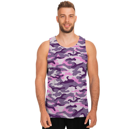 Pink Purple And Grey Camouflage Print Men's Tank Top