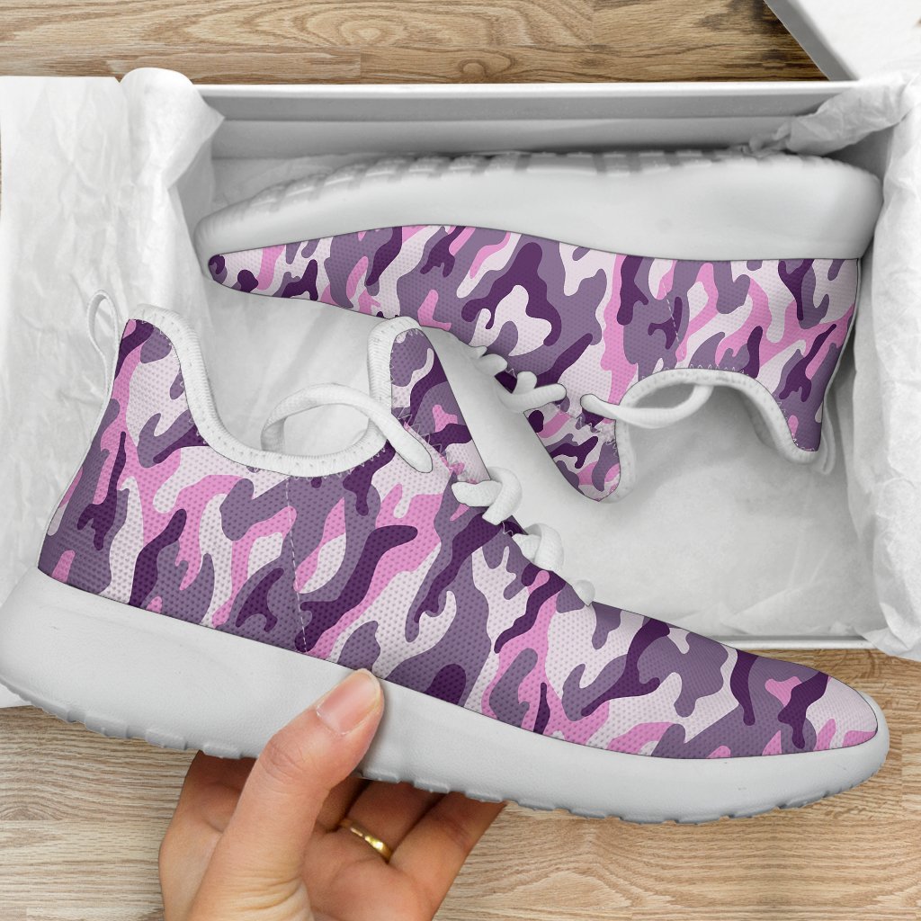 Pink Purple And Grey Camouflage Print Mesh Knit Shoes GearFrost