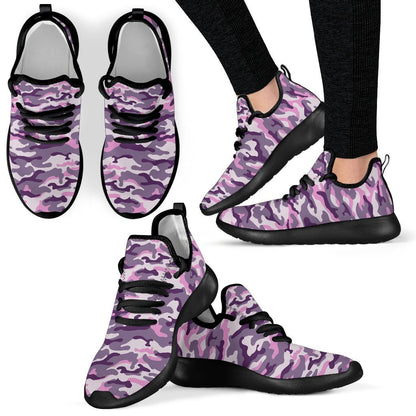 Pink Purple And Grey Camouflage Print Mesh Knit Shoes GearFrost