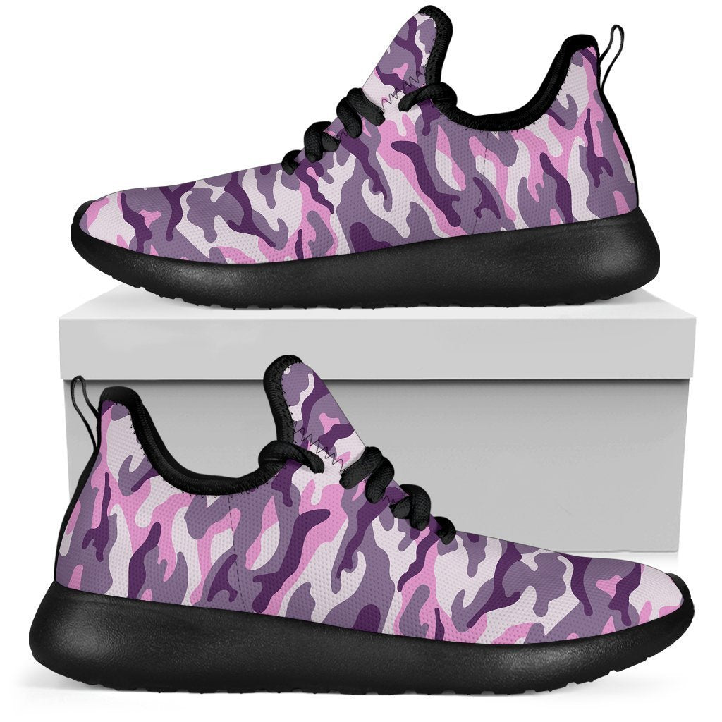 Pink Purple And Grey Camouflage Print Mesh Knit Shoes GearFrost