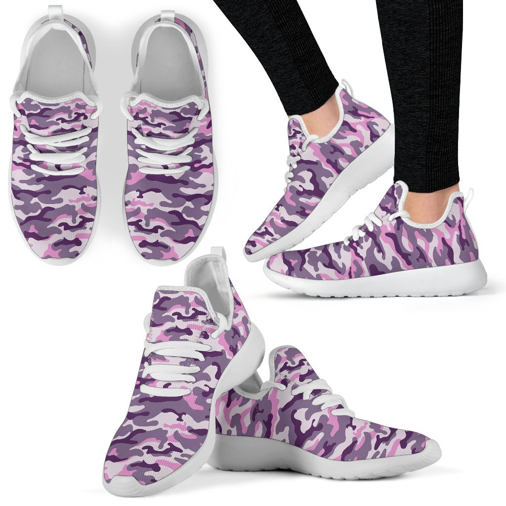 Pink Purple And Grey Camouflage Print Mesh Knit Shoes GearFrost