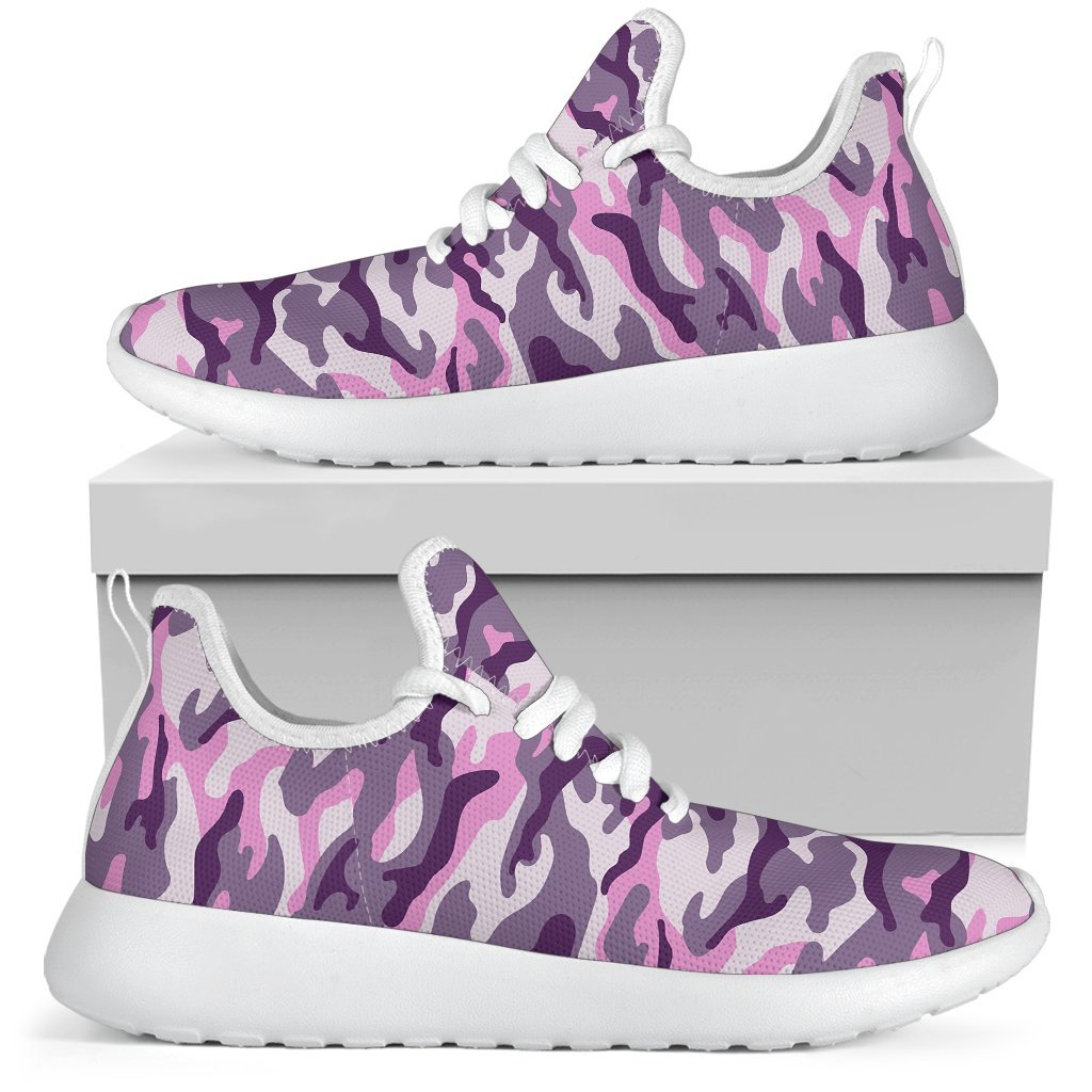Pink Purple And Grey Camouflage Print Mesh Knit Shoes GearFrost