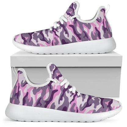Pink Purple And Grey Camouflage Print Mesh Knit Shoes GearFrost