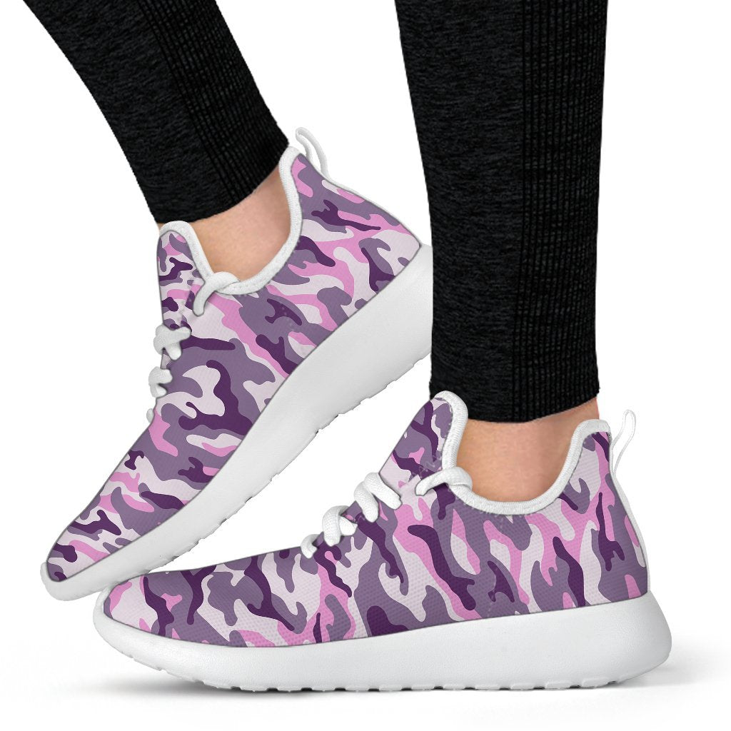 Pink Purple And Grey Camouflage Print Mesh Knit Shoes GearFrost
