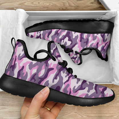 Pink Purple And Grey Camouflage Print Mesh Knit Shoes GearFrost
