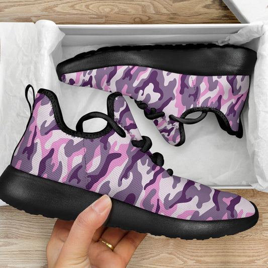 Pink Purple And Grey Camouflage Print Mesh Knit Shoes GearFrost