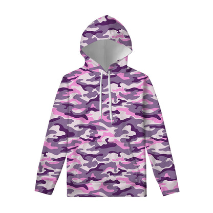 Pink Purple And Grey Camouflage Print Pullover Hoodie