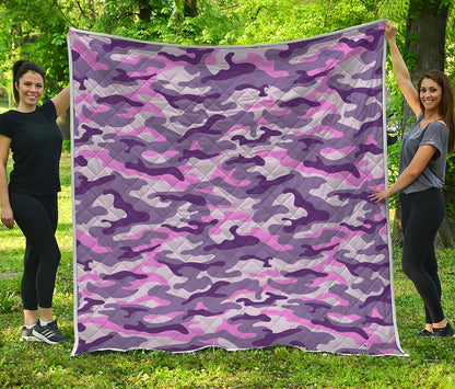 Pink Purple And Grey Camouflage Print Quilt