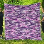 Pink Purple And Grey Camouflage Print Quilt