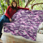 Pink Purple And Grey Camouflage Print Quilt