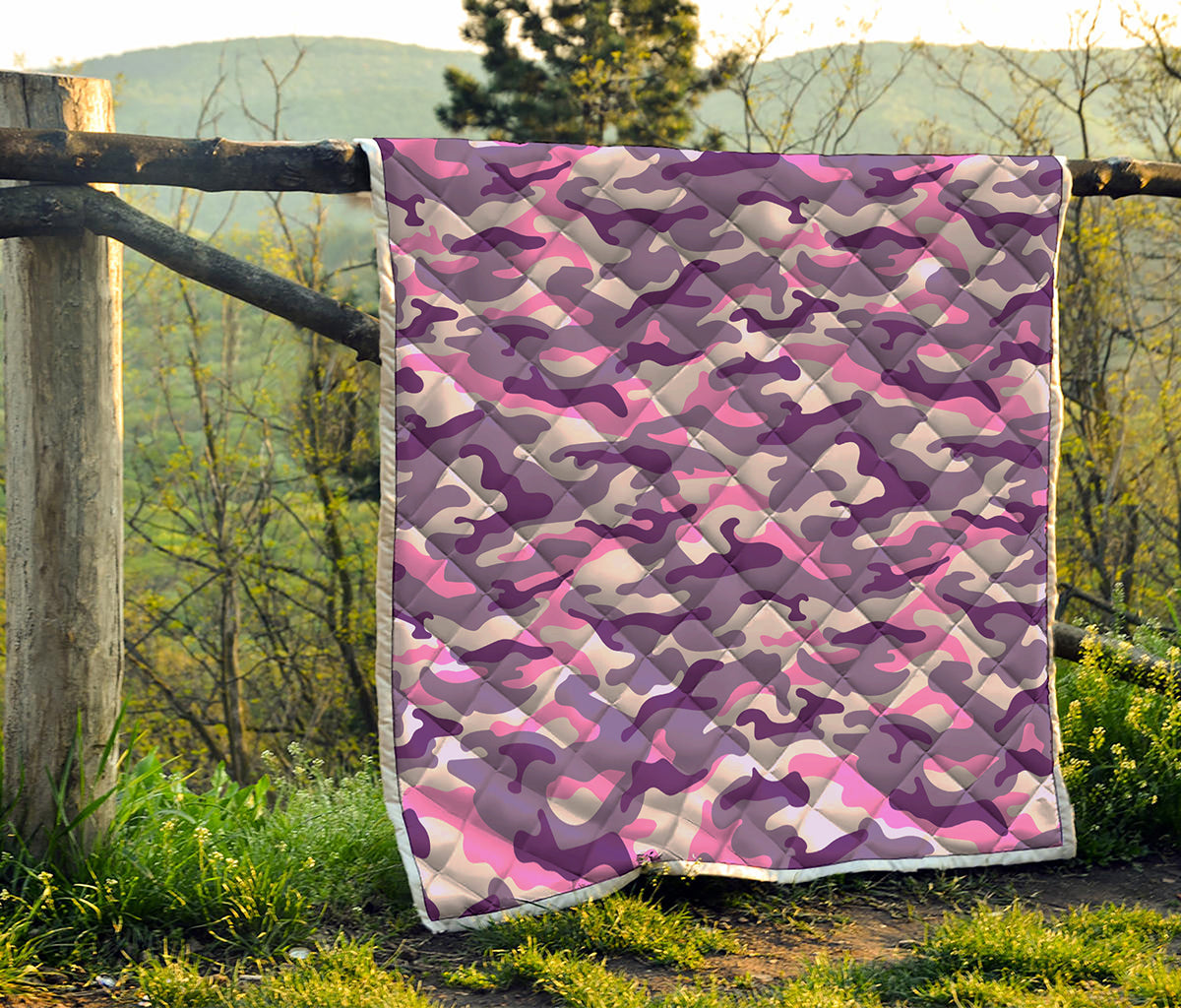 Pink Purple And Grey Camouflage Print Quilt