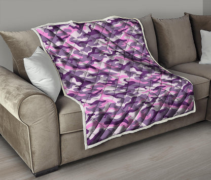 Pink Purple And Grey Camouflage Print Quilt