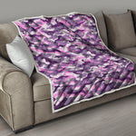 Pink Purple And Grey Camouflage Print Quilt