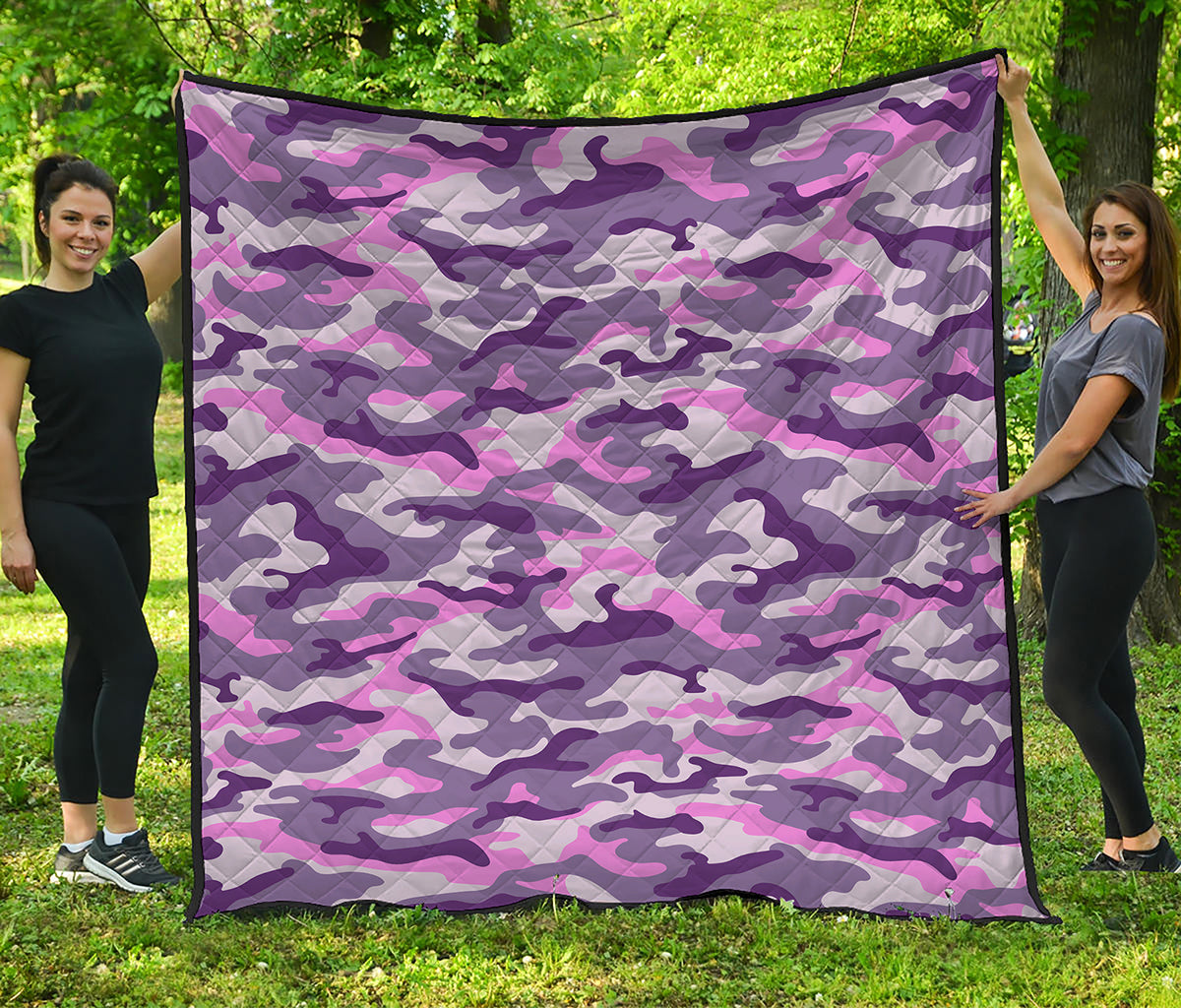 Pink Purple And Grey Camouflage Print Quilt