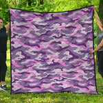 Pink Purple And Grey Camouflage Print Quilt