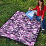 Pink Purple And Grey Camouflage Print Quilt
