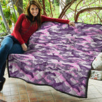 Pink Purple And Grey Camouflage Print Quilt