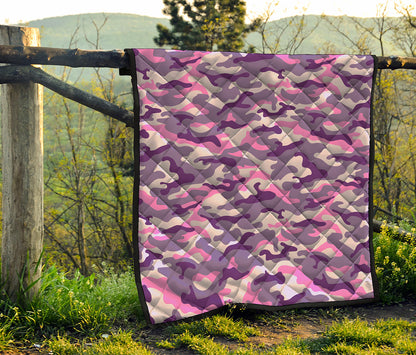 Pink Purple And Grey Camouflage Print Quilt