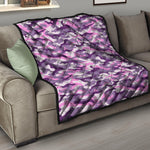 Pink Purple And Grey Camouflage Print Quilt