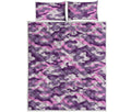 Pink Purple And Grey Camouflage Print Quilt Bed Set