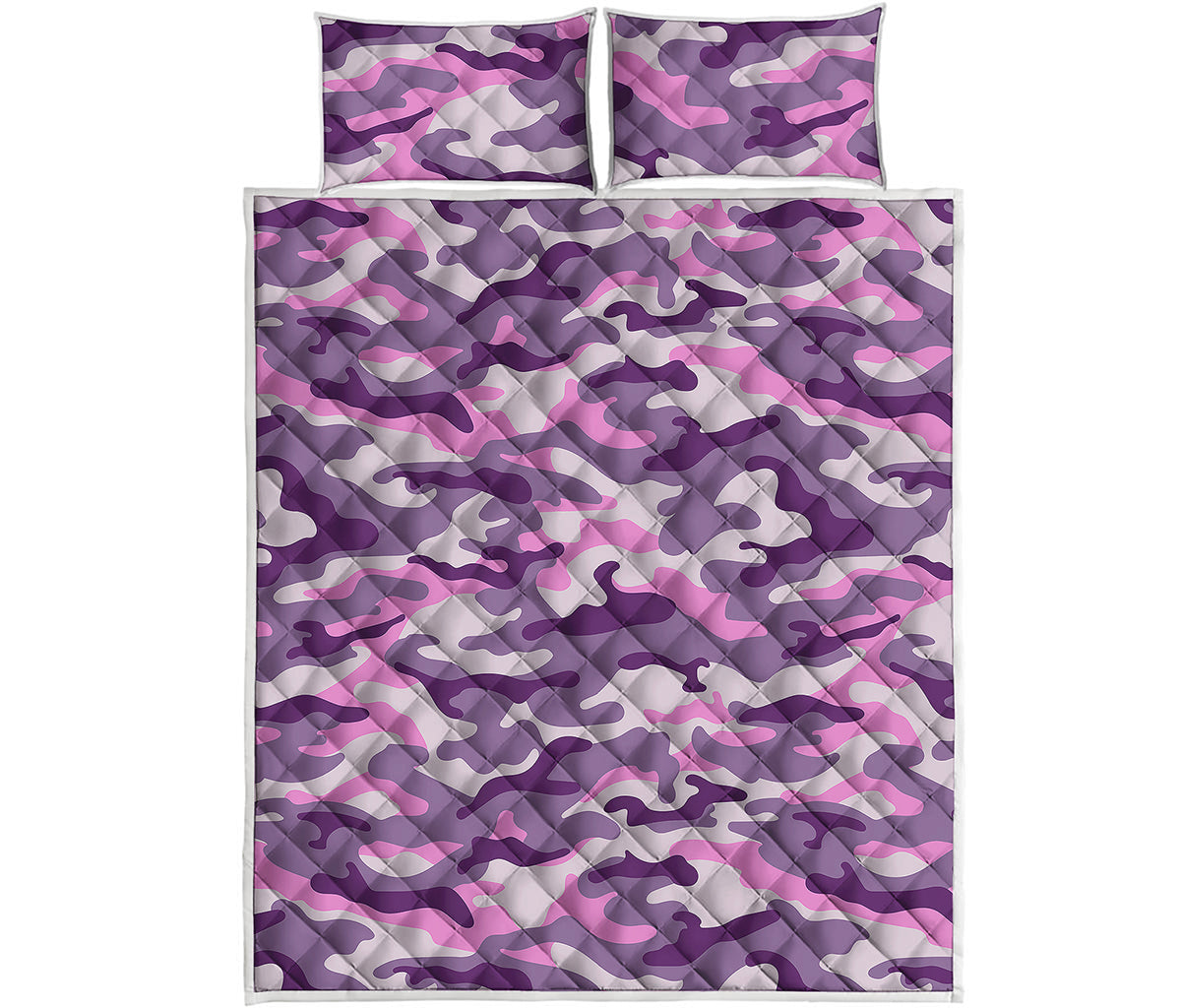Pink Purple And Grey Camouflage Print Quilt Bed Set