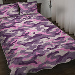 Pink Purple And Grey Camouflage Print Quilt Bed Set