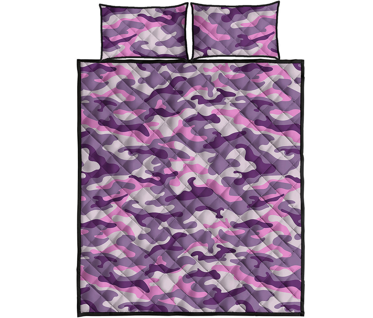Pink Purple And Grey Camouflage Print Quilt Bed Set