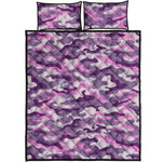 Pink Purple And Grey Camouflage Print Quilt Bed Set