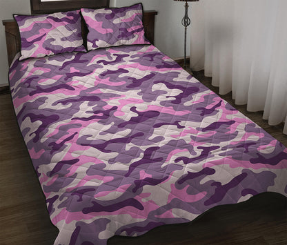 Pink Purple And Grey Camouflage Print Quilt Bed Set