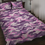 Pink Purple And Grey Camouflage Print Quilt Bed Set