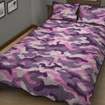 Pink Purple And Grey Camouflage Print Quilt Bed Set