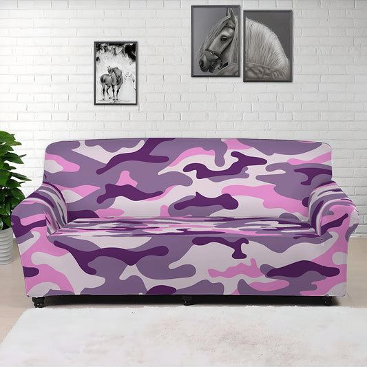 Pink Purple And Grey Camouflage Print Sofa Cover