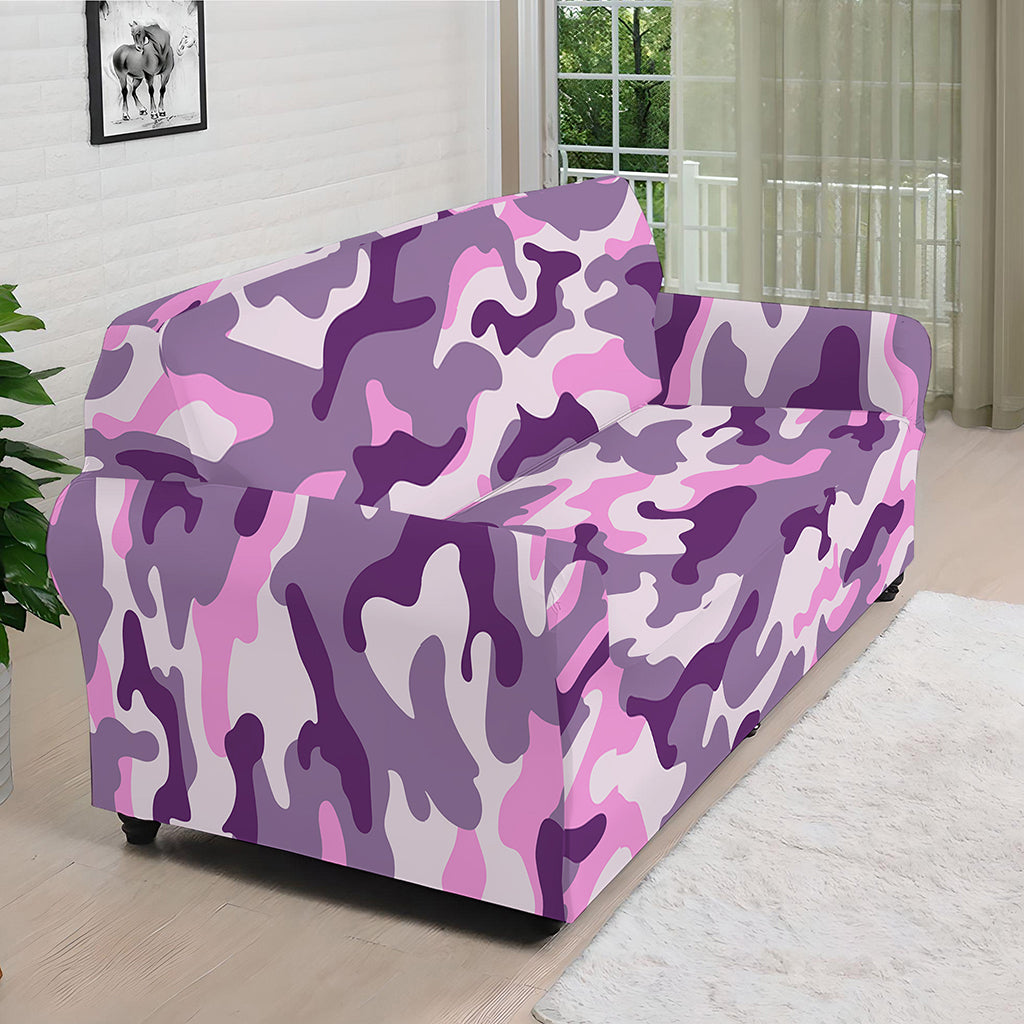 Pink Purple And Grey Camouflage Print Sofa Cover
