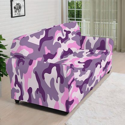 Pink Purple And Grey Camouflage Print Sofa Cover