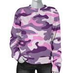 Pink Purple And Grey Camouflage Print Women's Crewneck Sweatshirt GearFrost