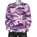 Pink Purple And Grey Camouflage Print Women's Crewneck Sweatshirt GearFrost