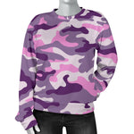 Pink Purple And Grey Camouflage Print Women's Crewneck Sweatshirt GearFrost