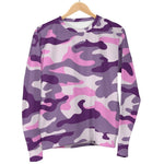 Pink Purple And Grey Camouflage Print Women's Crewneck Sweatshirt GearFrost