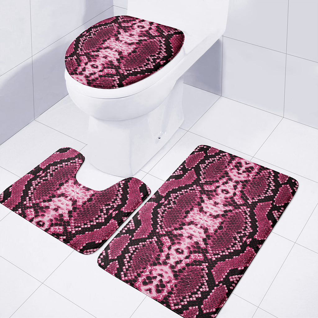 Pink Python Snakeskin Print 3 Piece Bath Mat Set