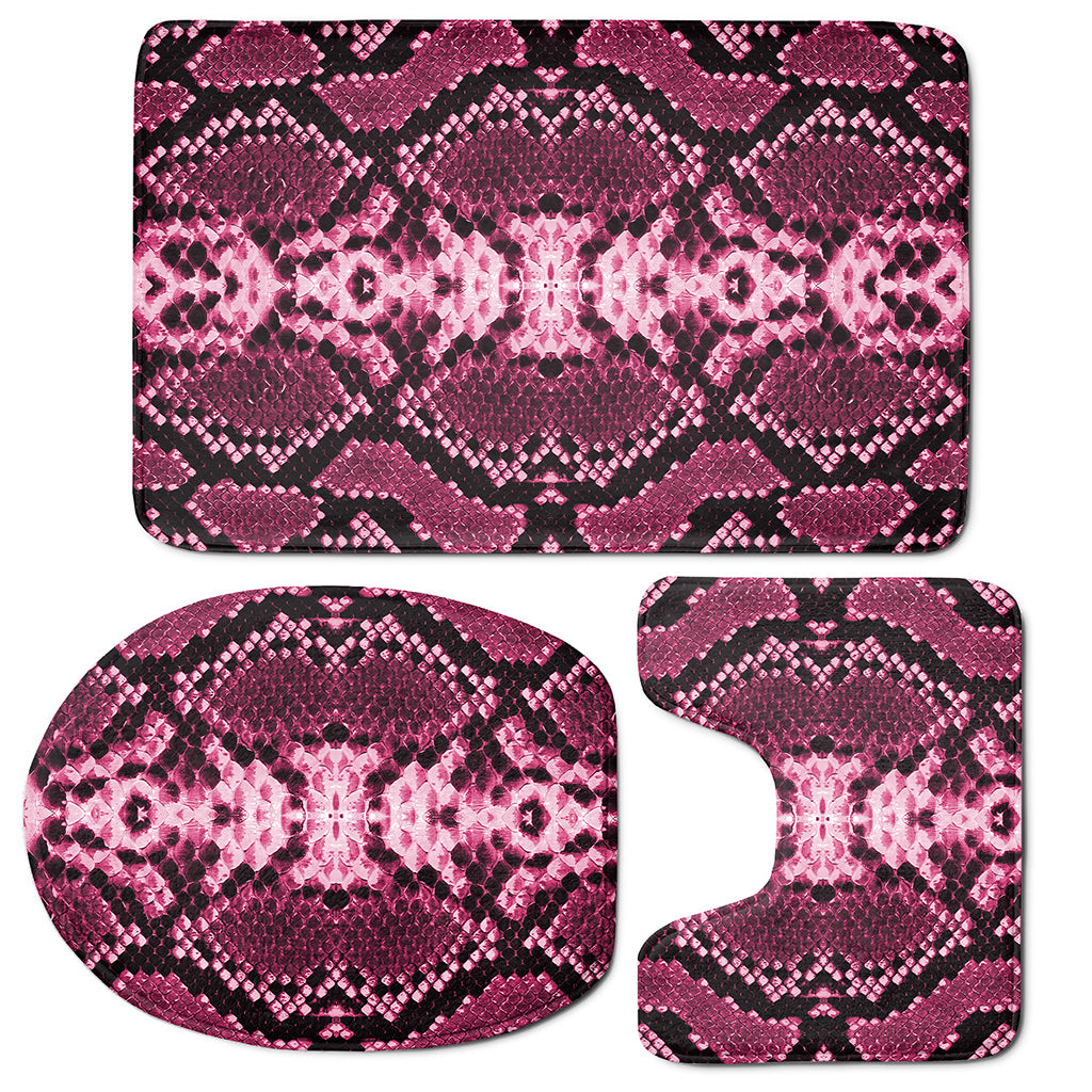 Pink Python Snakeskin Print 3 Piece Bath Mat Set
