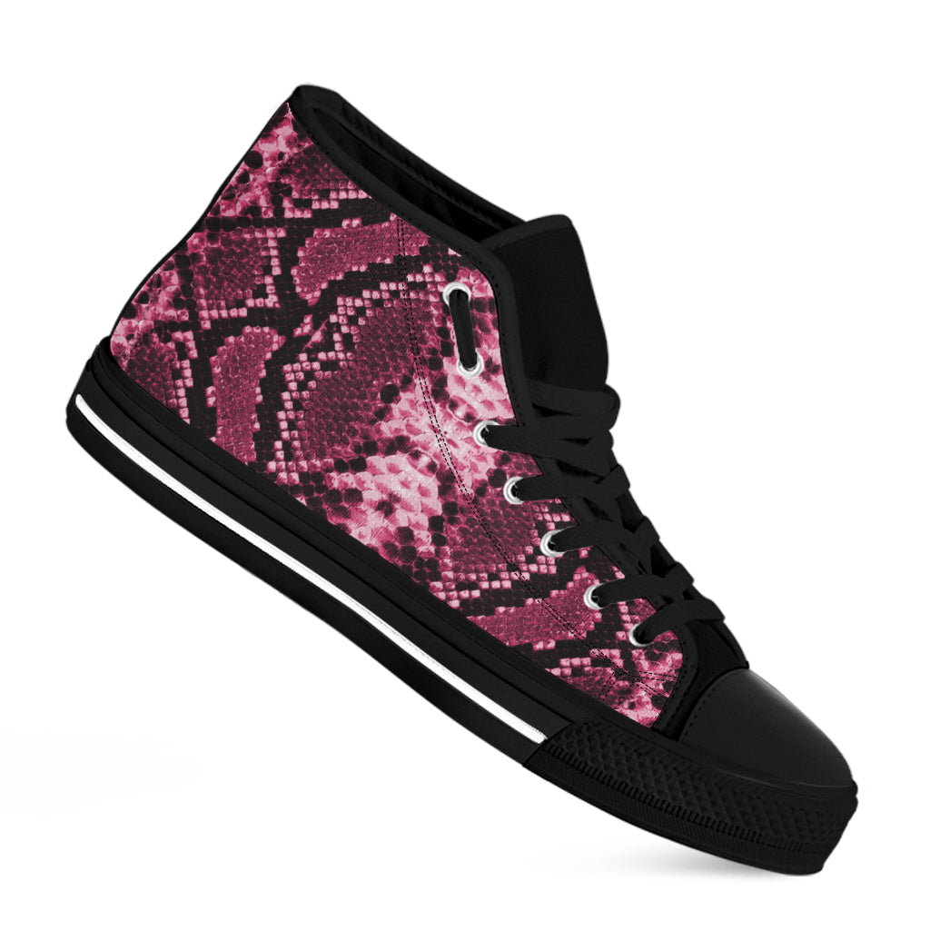 Pink Python Snakeskin Print Black High Top Shoes