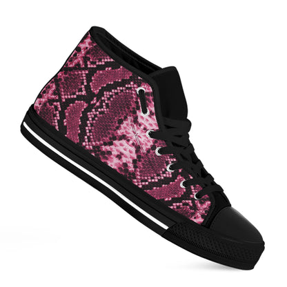 Pink Python Snakeskin Print Black High Top Shoes
