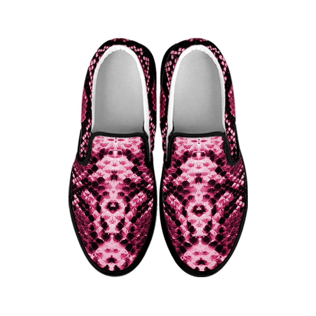 Pink Python Snakeskin Print Black Slip On Shoes
