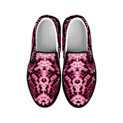 Pink Python Snakeskin Print Black Slip On Shoes