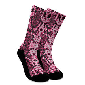 Pink Python Snakeskin Print Crew Socks