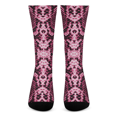 Pink Python Snakeskin Print Crew Socks