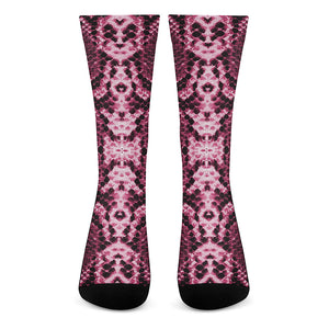 Pink Python Snakeskin Print Crew Socks