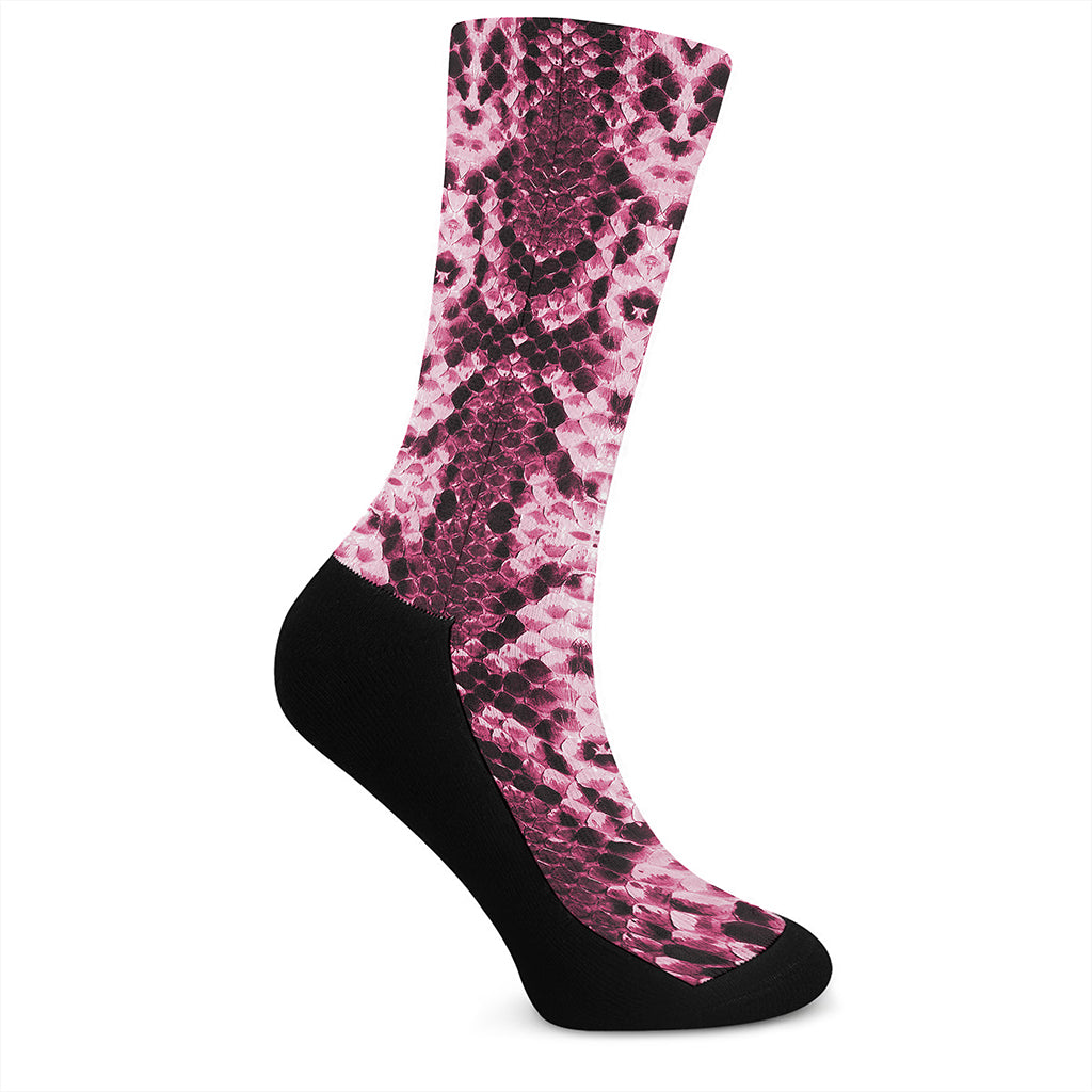 Pink Python Snakeskin Print Crew Socks